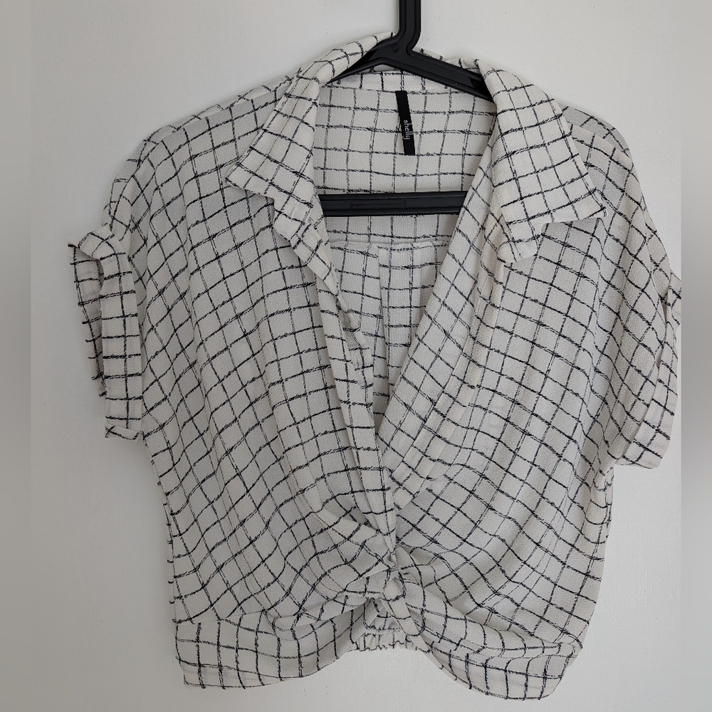 White and Black Checkered Top